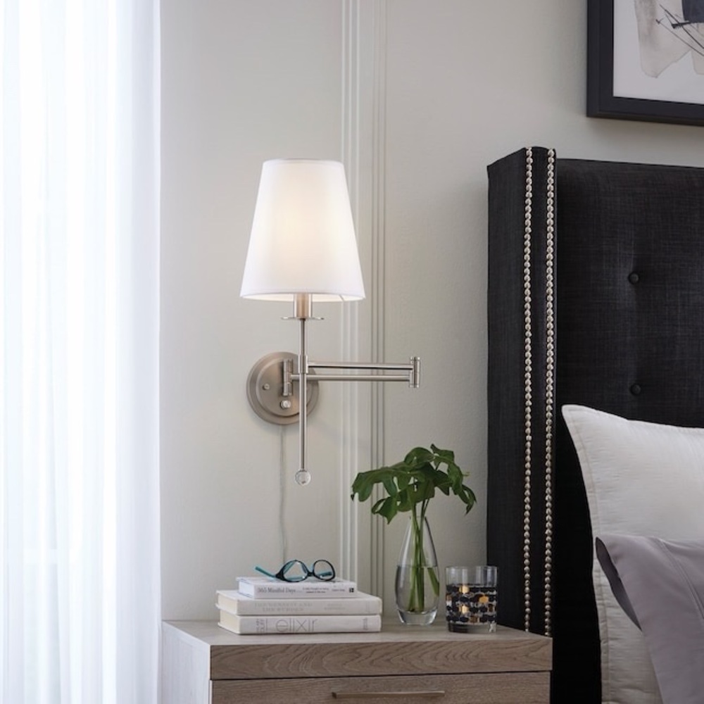 Allen & Roth Brushed Nickel Swing Arm Wall Sconce with White Shade SET OF 2 NIB